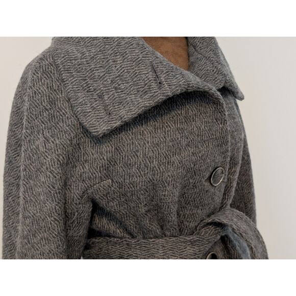 Stile Benetton Grey Textured Wool Blend Belted Wrap Coat - Size 40 (US 4/6) - Picture 3 of 14